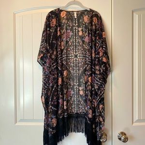 Xhilaration Black Floral Fringe Coverup XL/XXL